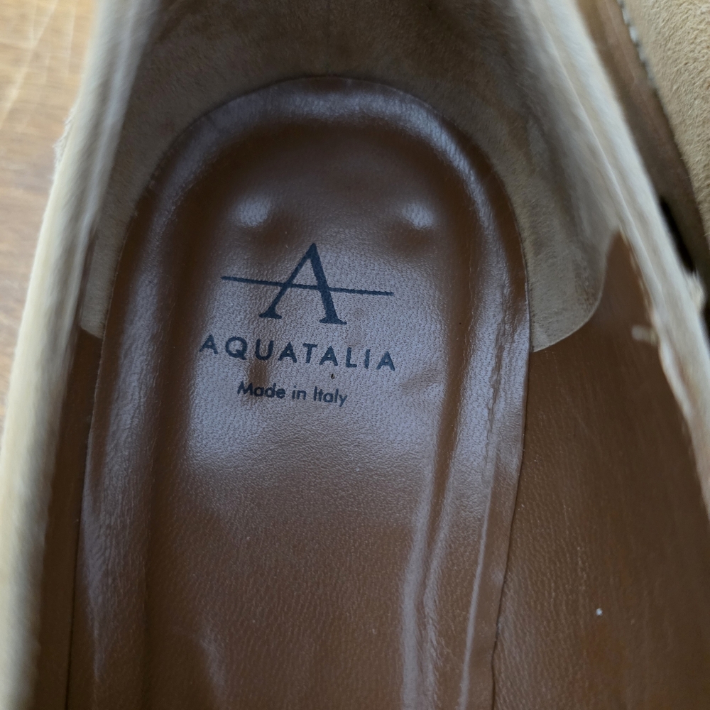Aquatalia Made In Italy Tan Flat Classic Loafers 7.5 Suede Casual Professional - Picture 2 of 7